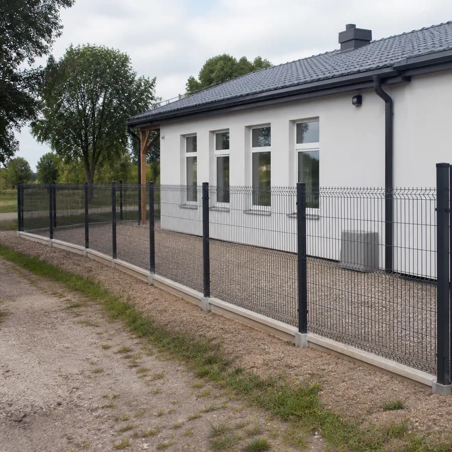 Czarnoty z nowym ogrodzeniem wokół wiejskiej świetlicy